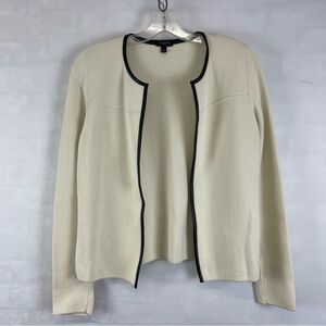 Talbots Petites Cream Open Front Cardigan Jacket P Size Small‎ Black Trim Cotton